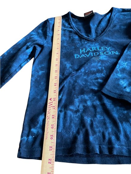 Vintage Harley Davidson 01 Women Long Sleeve TShirt Blue Tye Dye Stillwater SZ L - Picture 4 of 7